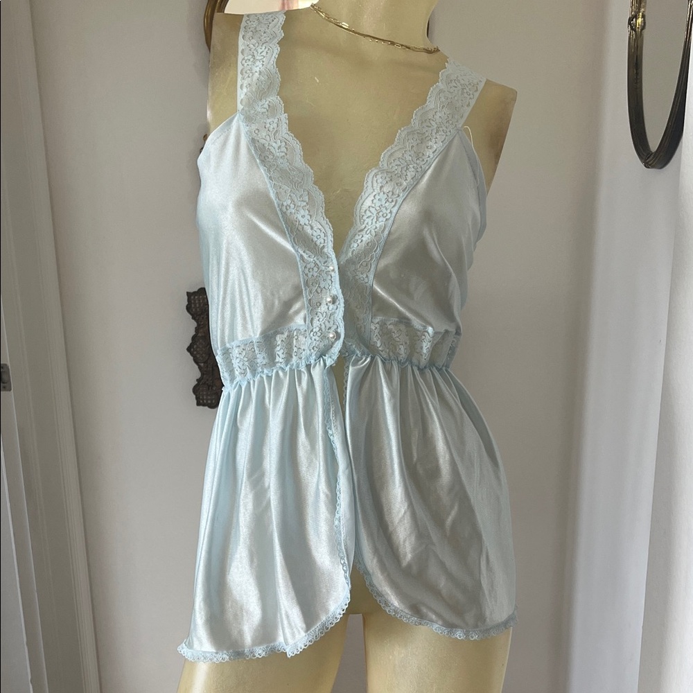 Cute Vintage Lace Trim Baby Blue Nightie